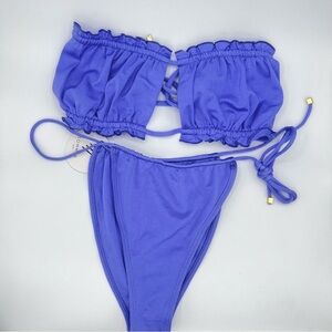 SOMMER swim bikini set sliding bandeau‎ top side tie bottom L